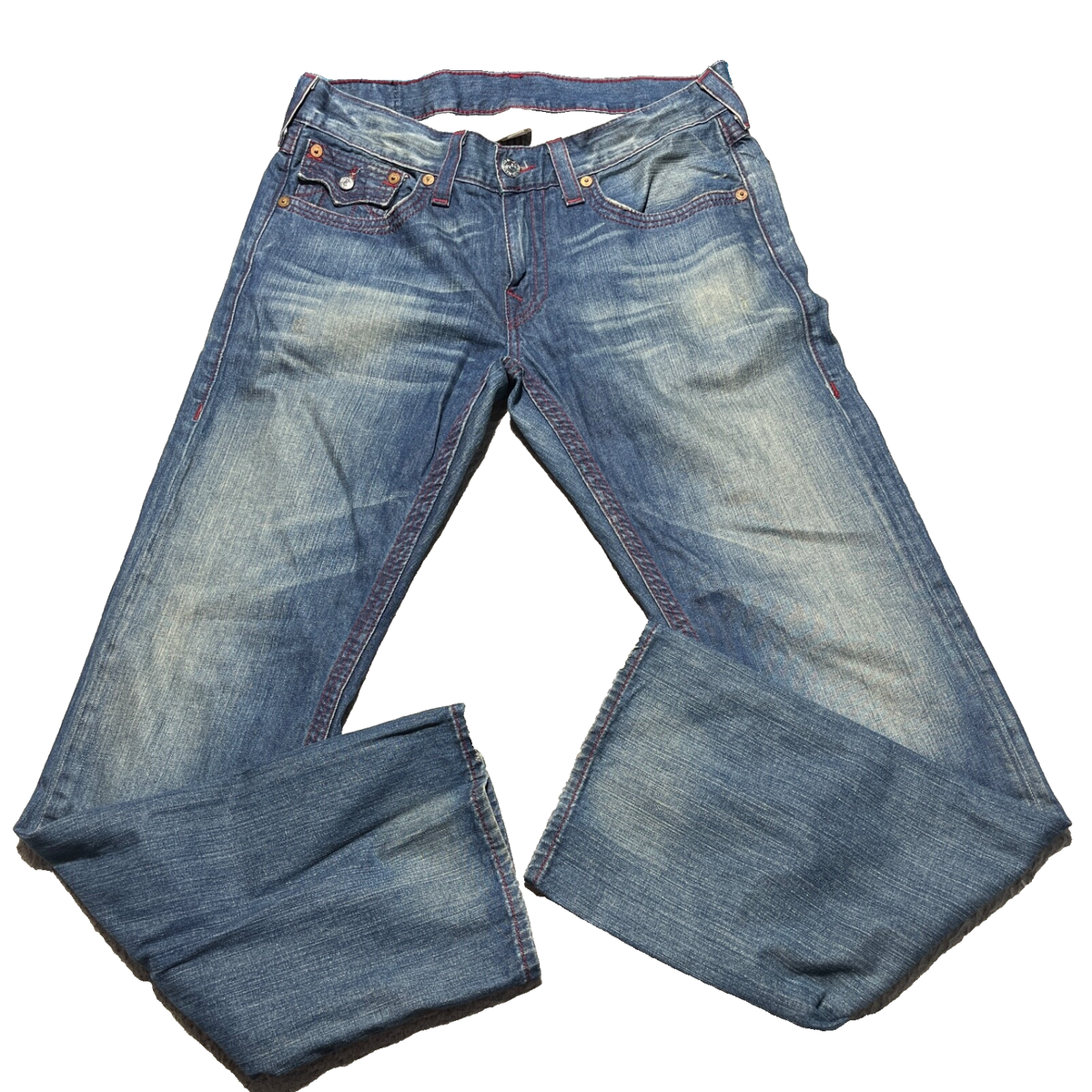 True Religion Jeans Vintage Straight Relaxed Mens 34x33 Blue Red