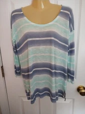 Splendid Women's Multicolored Striped 3/4 Sleeve Tunic Top - Size Medium