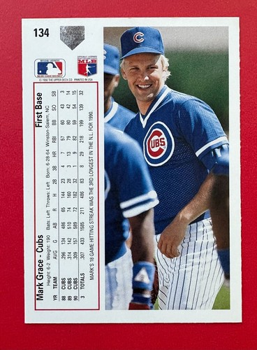 1991 Upper Deck Mark Grace #134 Chicago Cubs (4x Gold Glove/3x All-Star) - Bild 6 von 16
