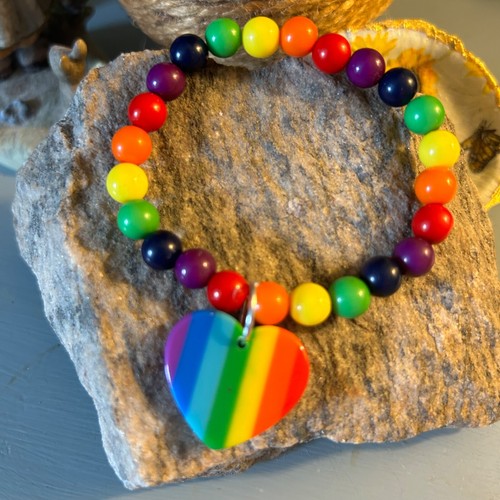Rainbow Pride Stretch Bracelet with Heart by CurlanceCreations - Picture 3 of 4