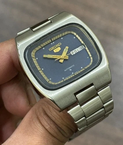 Vintage Seiko 5 Automatic 6309 Square Case Blue Dial Day Date Japan Men's Watch