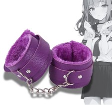 Purple BDSM Handcuffs   Faux Leather  Plush Furry Adjustable Restraints