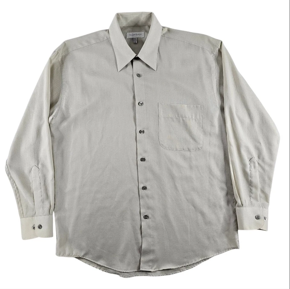 YVES SAINT LAURENT Ivory Off White Button Down Shirt Men's M 15-1/2 32-33 READ⬇ - Image 2 of 4