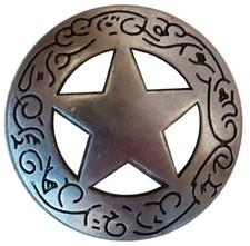 1-1/8" Antique Silver Engraved Texas Ranger Star Conchos, Screw Back. US SELLER