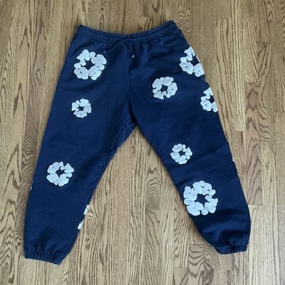 Denim Tears Navy Blue Cotton Wreath Sweat pants AUTHENTIC pre Owned EUC XXL
