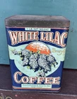 Rare Vintage White Lilac Empty One Pound Coffee Tin Can Antique