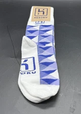 Heroku Branded Crew Socks by Sock Club – Size M/L – Blue & White Geometric Patte