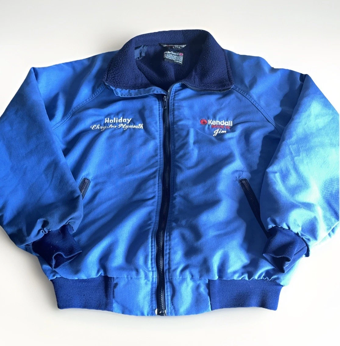 Vtg Distressed Sportsmaster Mens Large Jacket Polar Fleece Lined Blue USA - Read