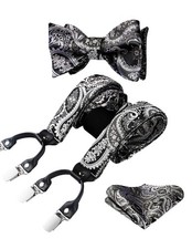 Suspenders for Men Gray Suspender and Bow Tie Set Paisley Floral Suspender Bo...