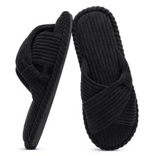 Evshine Fall House Slippers for Women Corduroy Cross Bow Indoor Slippers Open...