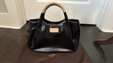 KATE SPADE Fulton Street Treesh Satchel WKRU1705 Black Coated Canvas Tan Leather