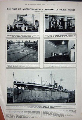 Alter Vintage Druck 1922 U.S.S Wright Ballonschiff Amerika Flugzeug Wilbur 20th