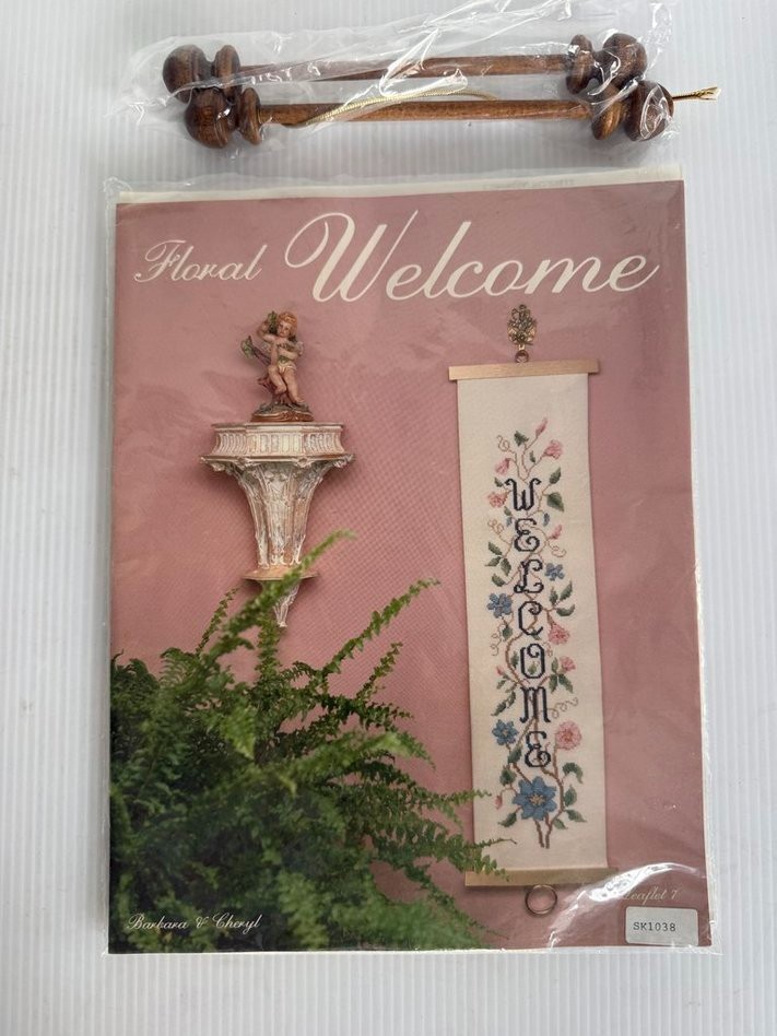 Vintage Floral Welcome Cross Stitch Pattern Booklet with Han