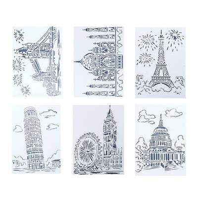  6Pcs A4 Creative Architectural Painting Template Zeichenwerkzeuge Multi-Pattern