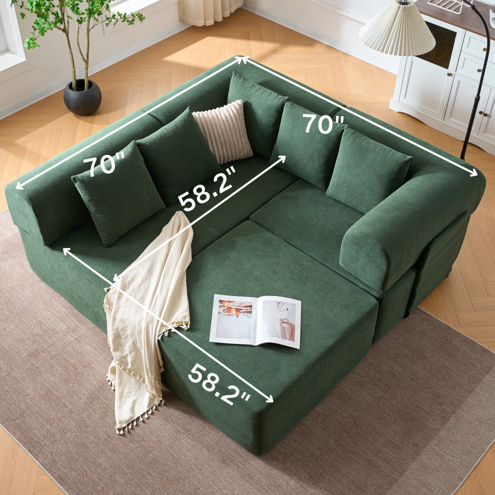 Green 106" Modular Sectional Sofa Sectional Couch Boneless Couch Compressed Sofa