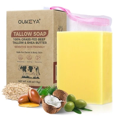 OUKEYA 100% Grass-Fed Organic Tallow Cold Pressed Soap Natural scented Bath Bar