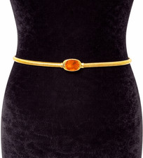 Vintage Womens Retro Rounded Square Buckle Stretch Waist Belt Small Gold Metal