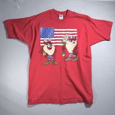 Vintage 1995 Looney Tunes Taz & Girlfriend American Flag Shirt Men XXL USA Made