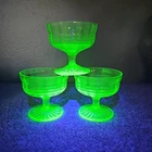 3 Vintage Green Depression Glass Uranium Glass Footed Sherbet Dessert Cups 3.5"