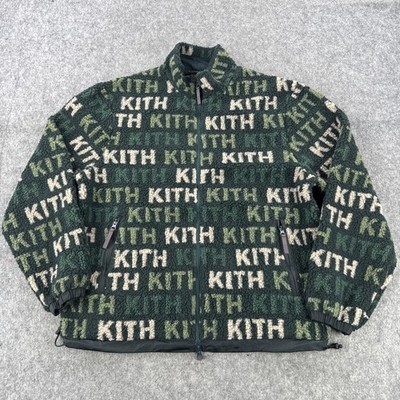 Kith Sherpa Pinehurst Fleece Jacket Mens Medium Green AOP Logo All