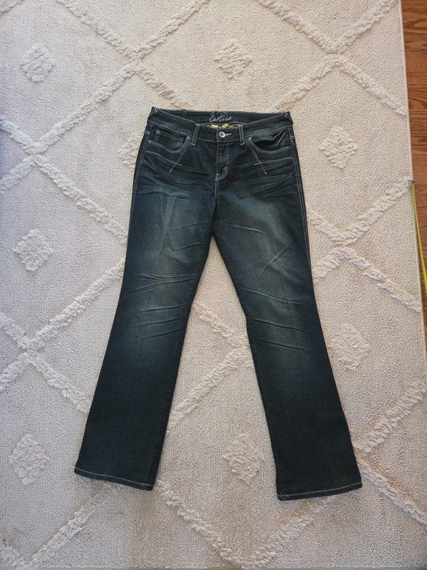 Cartise Size 10 Boot Distressed Sequins Rhinestone Pockets Stretch Blue Jeans