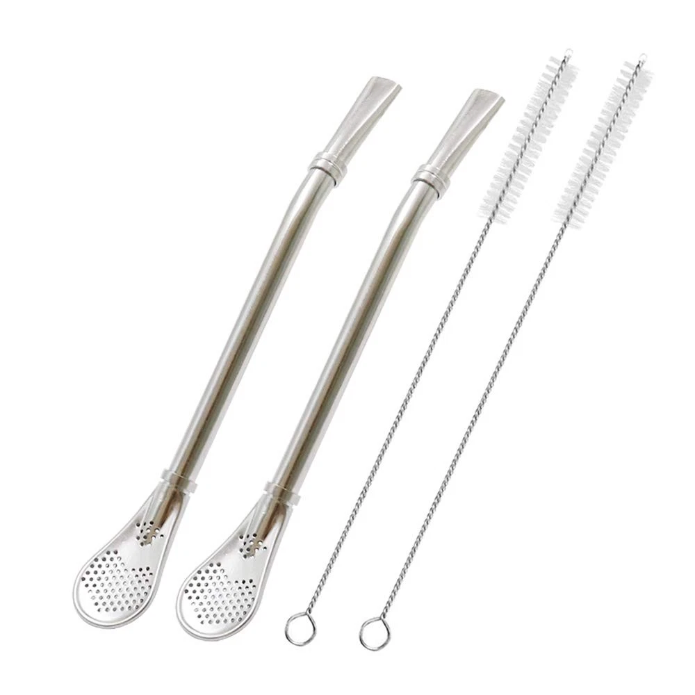 Stainless Steel Drinking Straws with Filter Spoon, 2 Pack, Tea Straws, Mate Bombilla,...