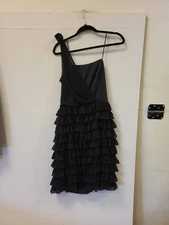 Black Dress Ruffle One Shoulder Party Cocktail Mini Dress Womens Apparel