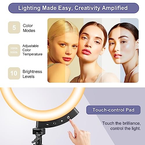Sensyne 12" Ring Light with 62" Tripod Stand LED Selfie Circle Light - BLACK - Bild 4 von 5
