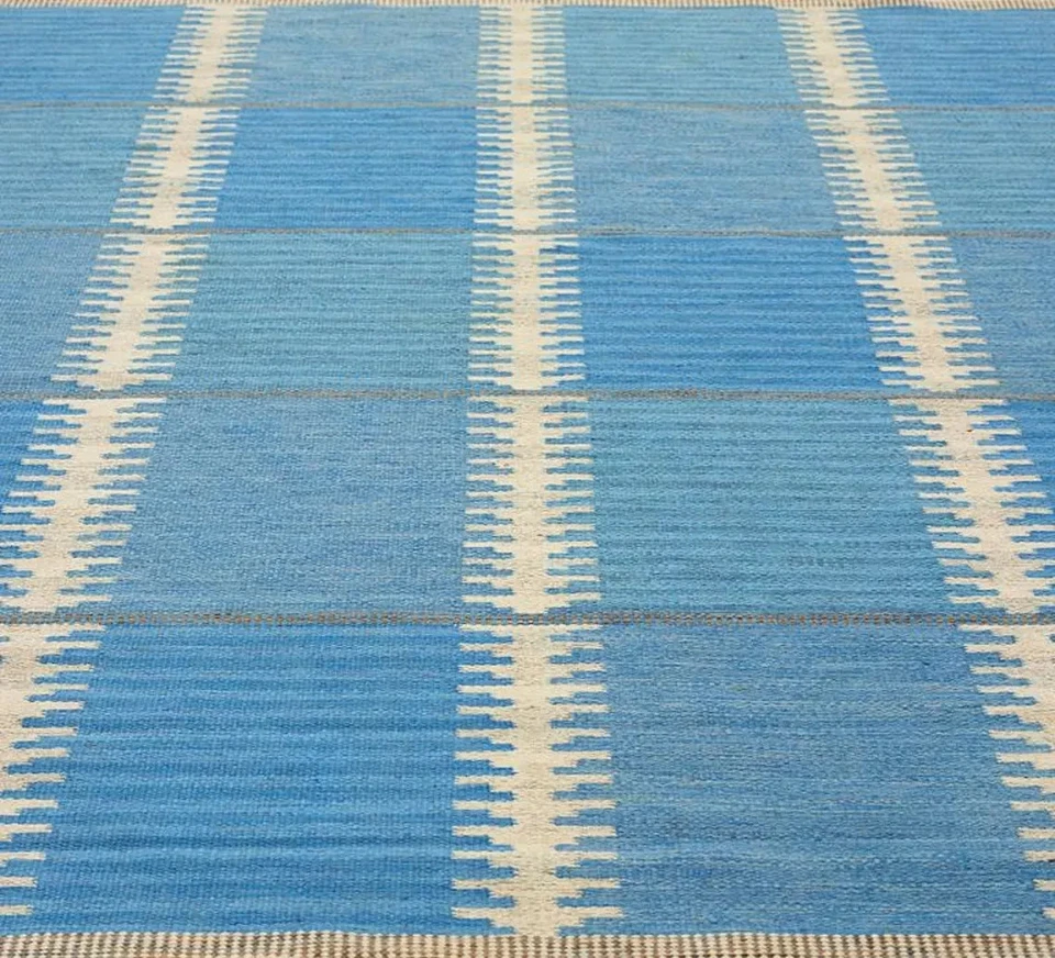 Blue Flat weave Scandinavian Swedish Kilim Rug for Living Room Area Rug Bedroom - Image 4 of 4