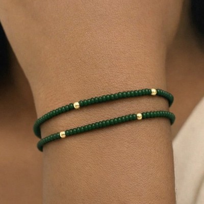 2 Handarbeit Grün Rocailles Armband Gold Akzent Perlen Verstellbar Minimalistisch Boho