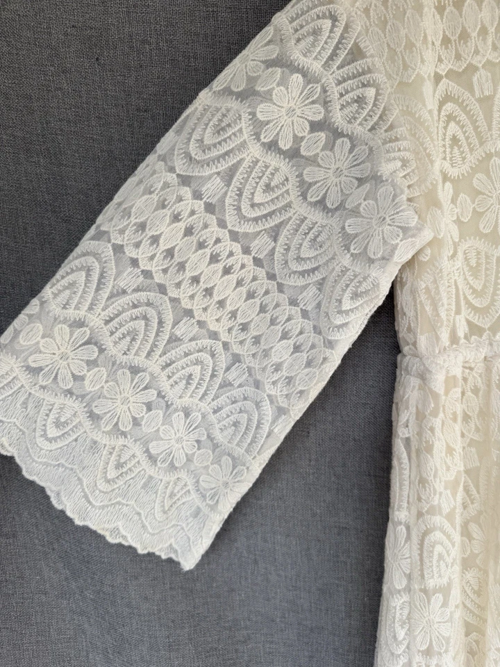 Vestido midi tejido ganchillo borla encaje boho borla hippie marfil crema AZUL INDIE talla 10-12 Foto 3 de 4