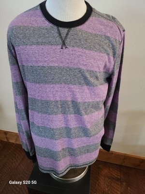 Quick Silver Purple/Black Striped Long Sleeve Crew Neck Pullover Mens XLT