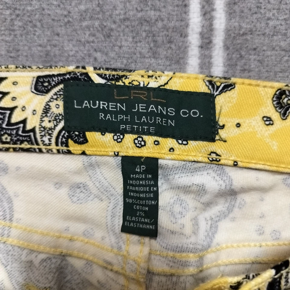 Calça elástica Lauren Jeans Co Ralph Lauren feminina 4P amarela paisley algodão - Imagem 3 de 4