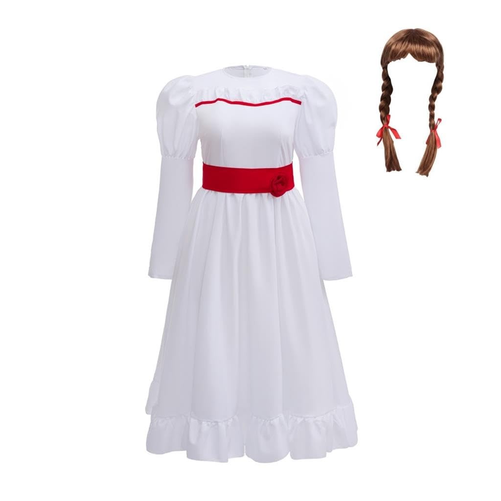 Costume Poupée Hantée Fille, Déguisement Halloween Enfant Robe Rose