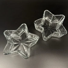 Set of 2 Libbey Star Shaped Glass Bowls 6" Nut Candy Trinket Serving Dishes