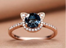 Round Cut lab Created London Blue Topaz Wedding Bridal Ring 14k Rose Gold Plated