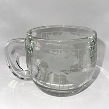 Nestlè Nescafé Pressed Glass Mug Cup 1970s World Map Globe Etched Vintage