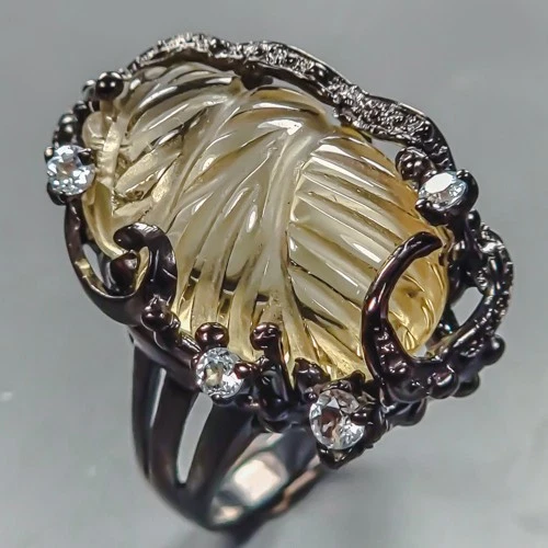 Gemstone 28 ct Natural Lemon Quartz Ring 925 Sterling Silver Size 8.5 /R442760