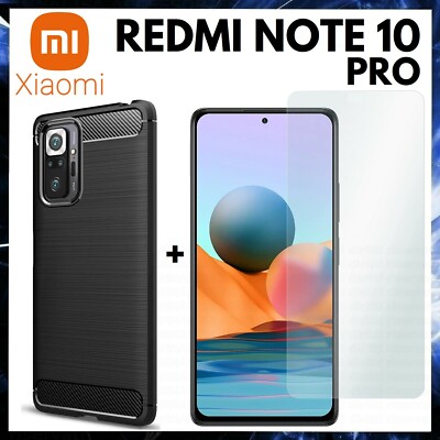 Für XIAOMI REDMI NOTE 10 PRO Cover Slim Schwarz Carbon + Folie Glas Gehärtetes