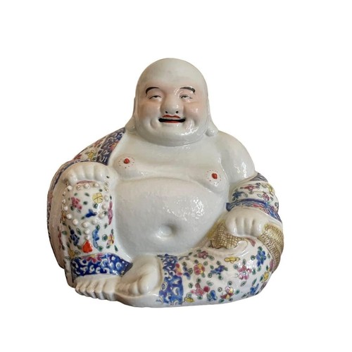 🟢 grande antica Statua Buddha porcellana 1800 Cina Zhu Maosheng Dinastia QING