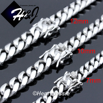 18-40''MEN Stainless Steel 7/10/12/14mm Silver Miami Cuban Curb Chain Necklace