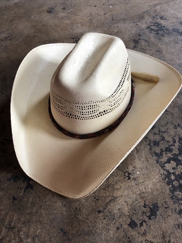 USTRC Straw Cowboy Hat Mens 7 1/8 R U.S. Team Roping Champ By Resistol ...