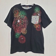 Makuranosoushi fireworks graphic short sleeve pocket front t-shirt Men's size L