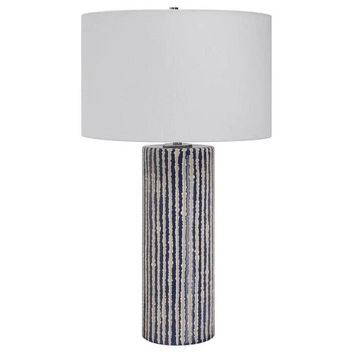 Uttermost Havana Contemporary Fabric and Ceramic Table Lamp in Blue - Picture 3 of 8