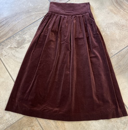 Vintage 70s Ellen Tracy Women 3/4 Brown Velvet High Waisted A-Line Midi Skirt J - Picture 4 of 8