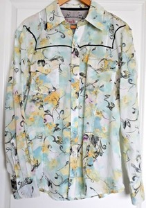 Wrangler-ROCK-47-Womens-L-Cowgirl-Rodeo-Western-Shirt-Flip-Cuffs-Paisley-Teal