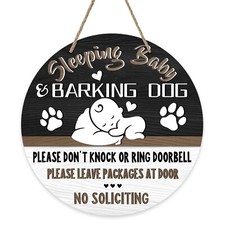 Sleeping Baby Front Door Sign, Barking Dog Please Don't Knock No Soliciting W...