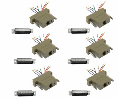 6 Pack DB25 Male to RJ45 Network 8P8C Adapter Converter Gold Connector RS232