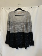 Belldini Women's Gray/Silver  Black Seq Pullover Sweater Size L Long Tunic