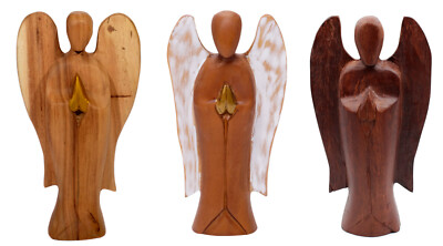 Schutzengel Holzfigur aus Teakholz Handarbeit Glücksbringer Engelsfigur Teak